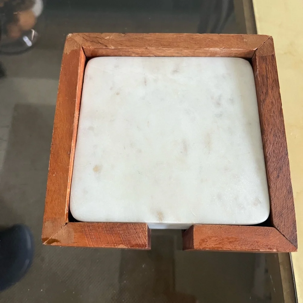 Set of Four White Marble Coasters
